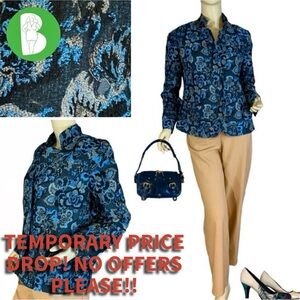 JONI B BLUE FLORAL PRINT JACQUARD BUTTON FRONT BLAZER (S)